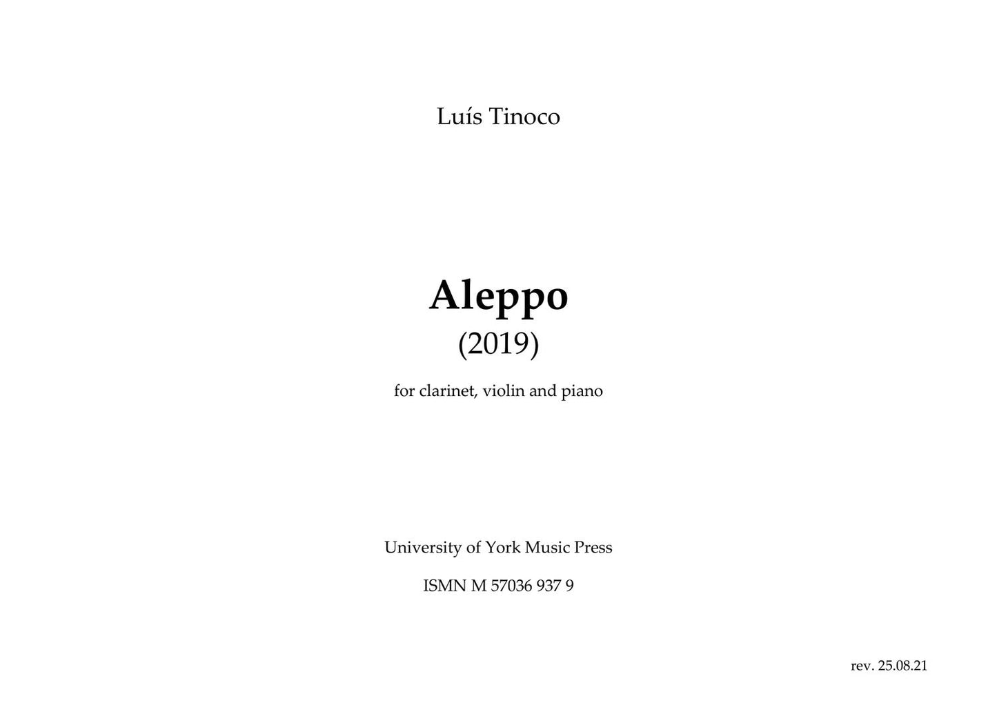 Aleppo (Clarinet, Violin and Piano) (Full Score)